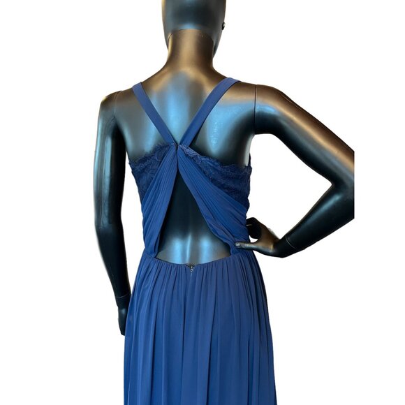 NWOT Hayley Paige Navy Chiffon Spaghetti Bridesmaid Maxi Formal Dress - Picture 4 of 4